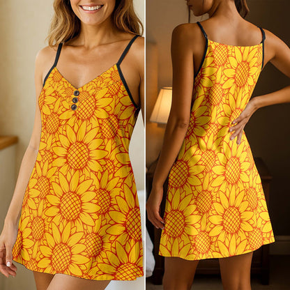 Golden Sunflower Field Short Cami Dress
