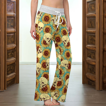 Floral Skulls Aesthetic Women's High-waisted Wide Leg Pants