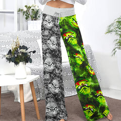 Green White Nightmare Theme Women's High-waisted Wide Leg Pants | Wonder Skull