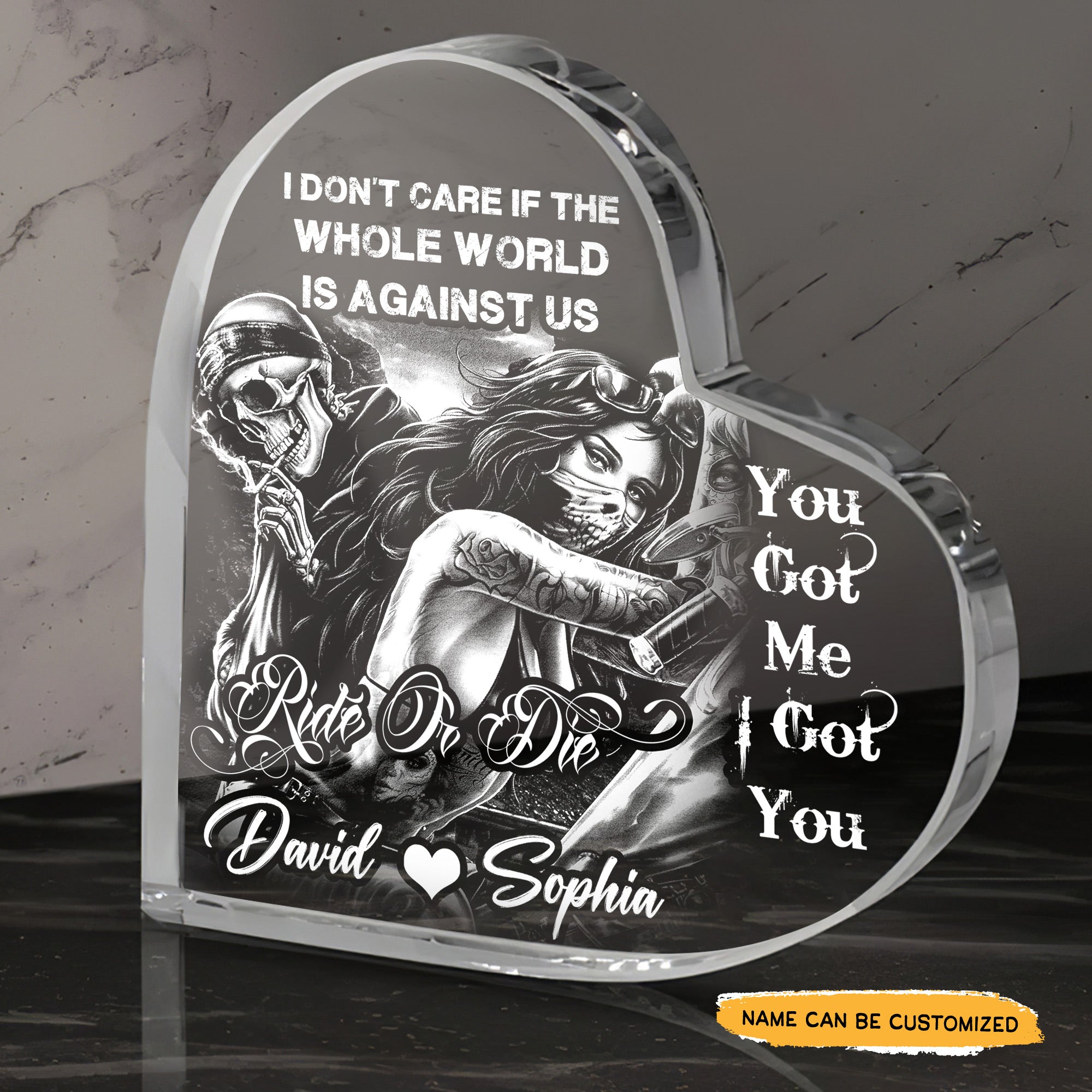 You Got Me Drive - Customized Skull Couple Crystal Heart Anniversary Gifts