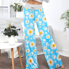 Blue Daisy Skull Women's High-waisted Wide Leg Pants | Wonder Skull