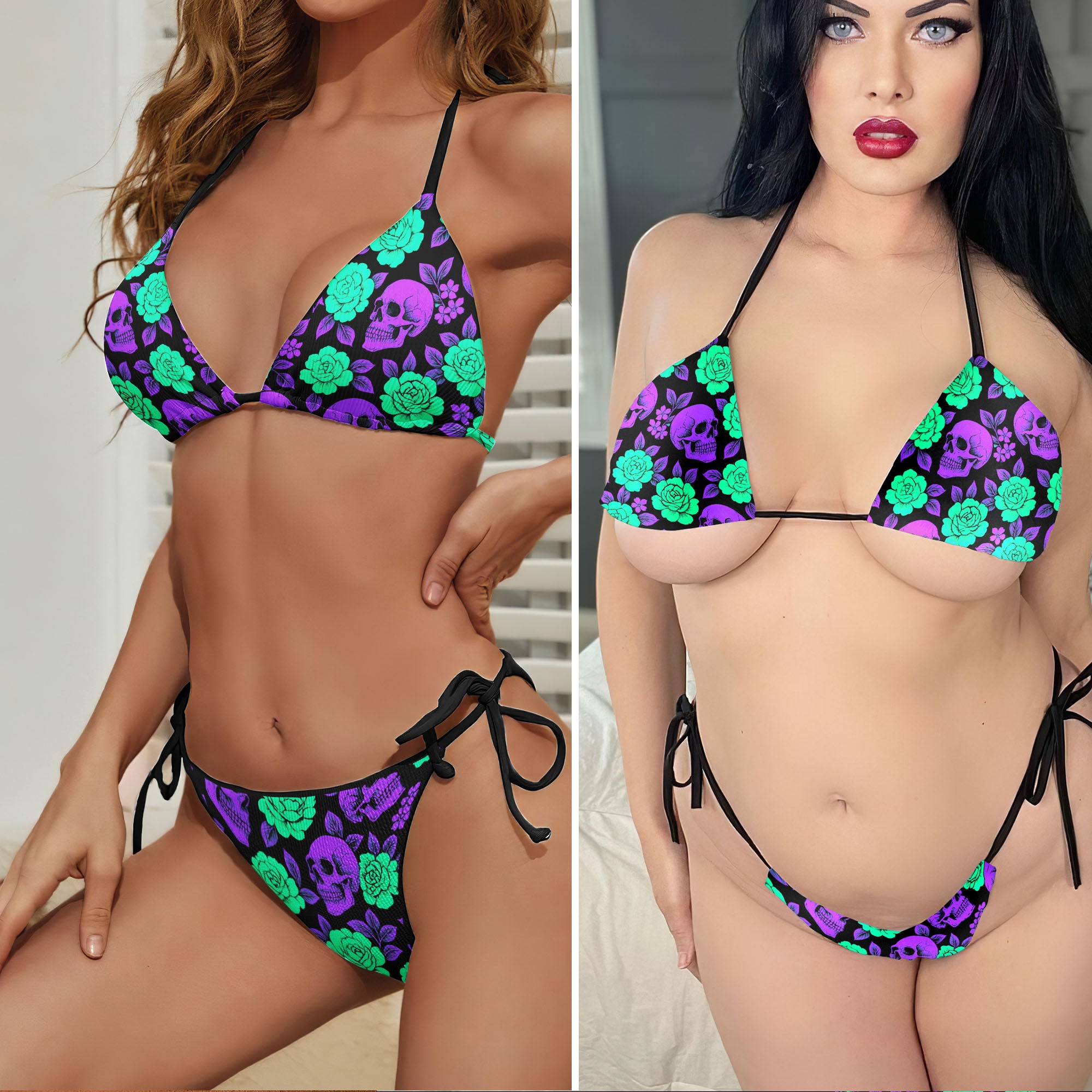Poison Bloom Neon Skull Micro Triangle Bikini Swimsuit