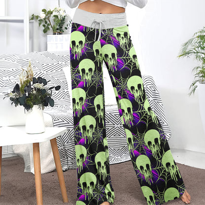 Green Skull Melting Women's High-waisted Wide Leg Pants | Wonder Skull