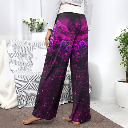 Eternal Purple Rose Skeleton Women's High-waisted Wide Leg Pants