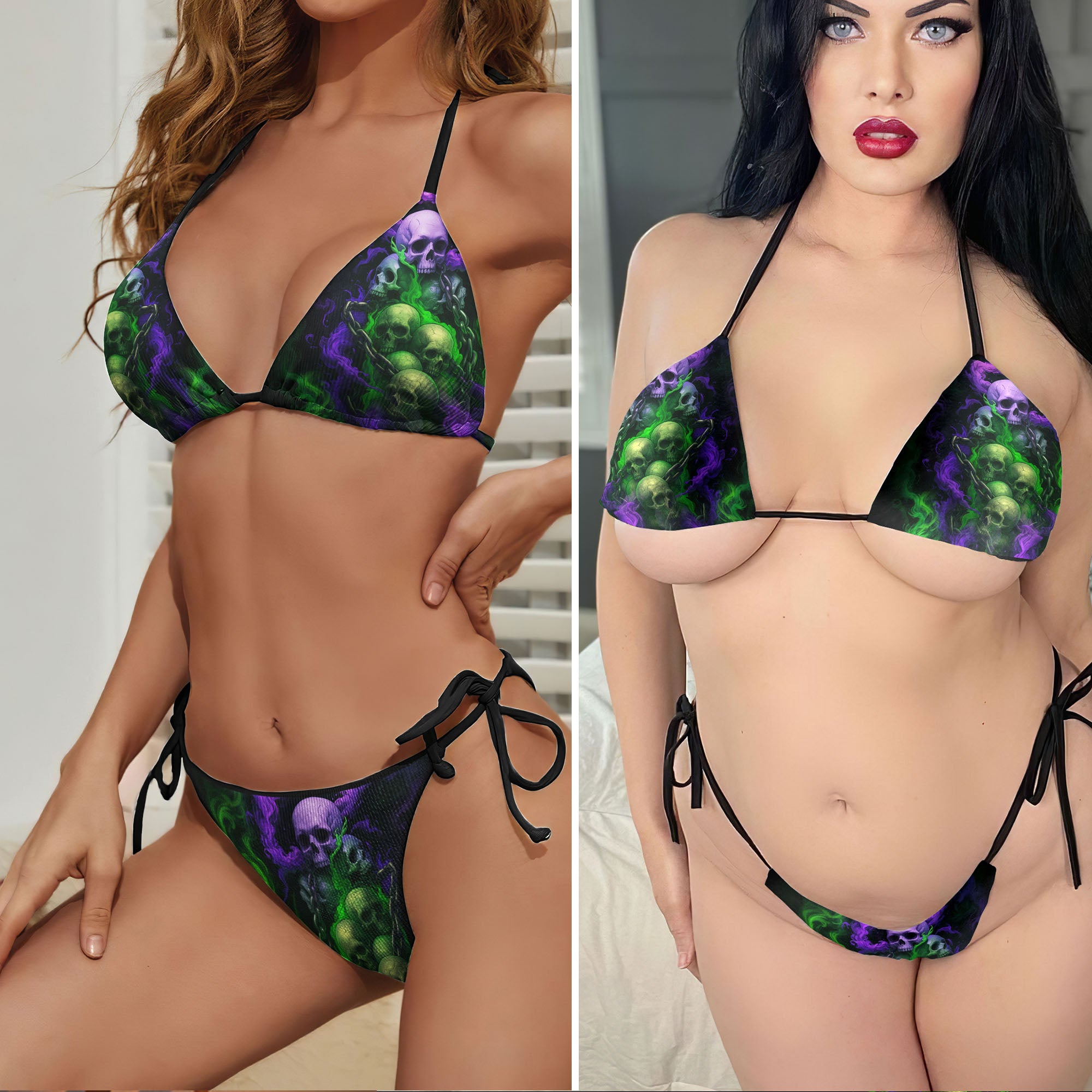 Chained Souls Skull Micro Triangle Bikini Swimsuit