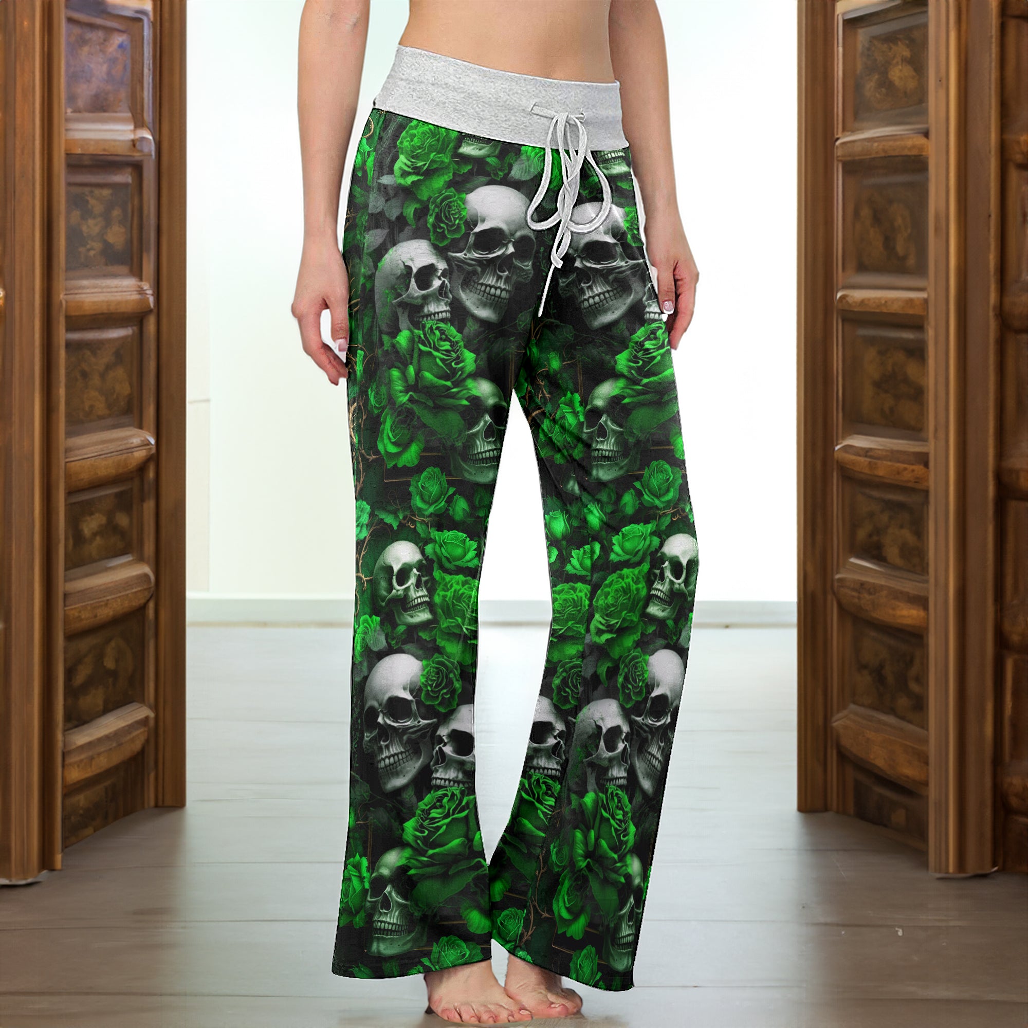 Gothic Skull Verdant Whisper Women's High-waisted Wide Leg Pants