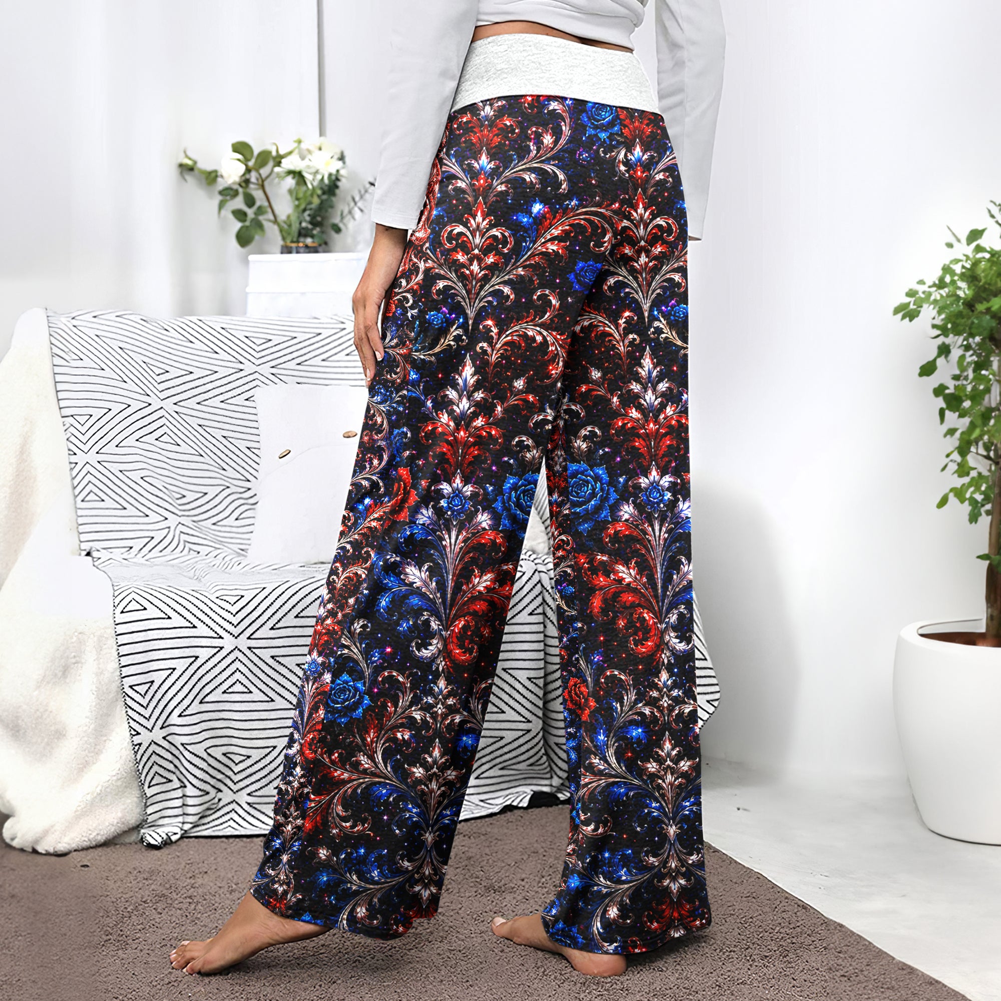 Baroque American Skull Women's High-waisted Wide Leg Pants