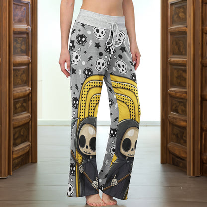 Yellow Grim Reaper Art  Women's High-waisted Wide Leg Pants