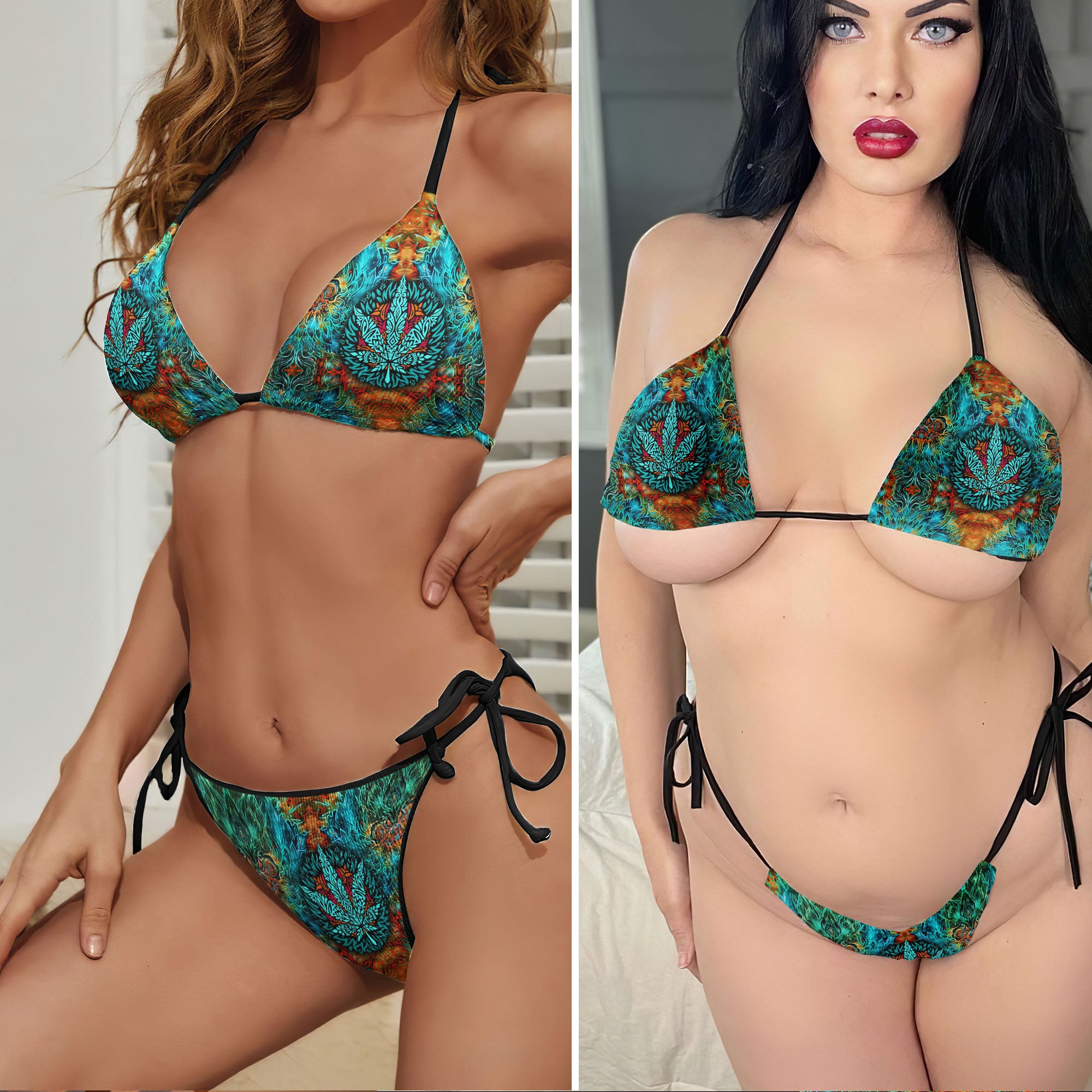 Tropical Flame Abstract Micro Triangle Bikini Swimsuit