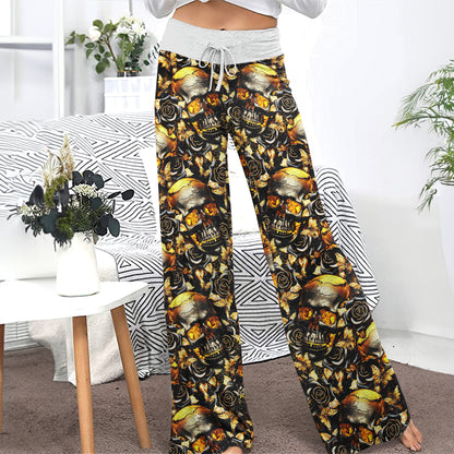 Gold Skull Silver Rose Women's High-waisted Wide Leg Pants | Wonder Skull