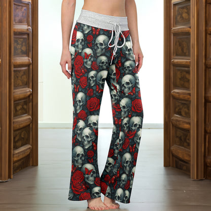 Skull Rose Gothic Seamless  Women's High-waisted Wide Leg Pants