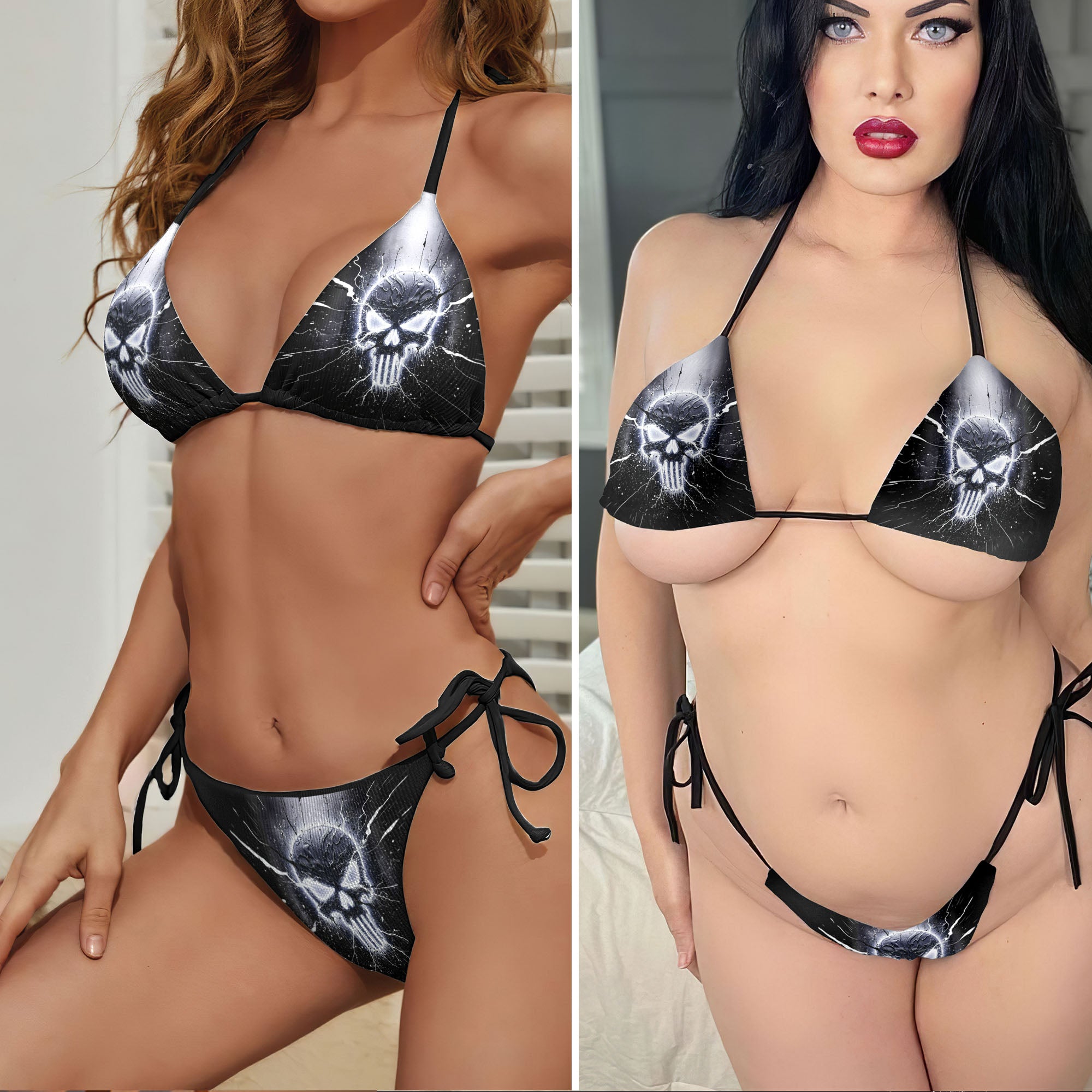 Electric Skull Discharge Micro Triangle Bikini Swimsuit
