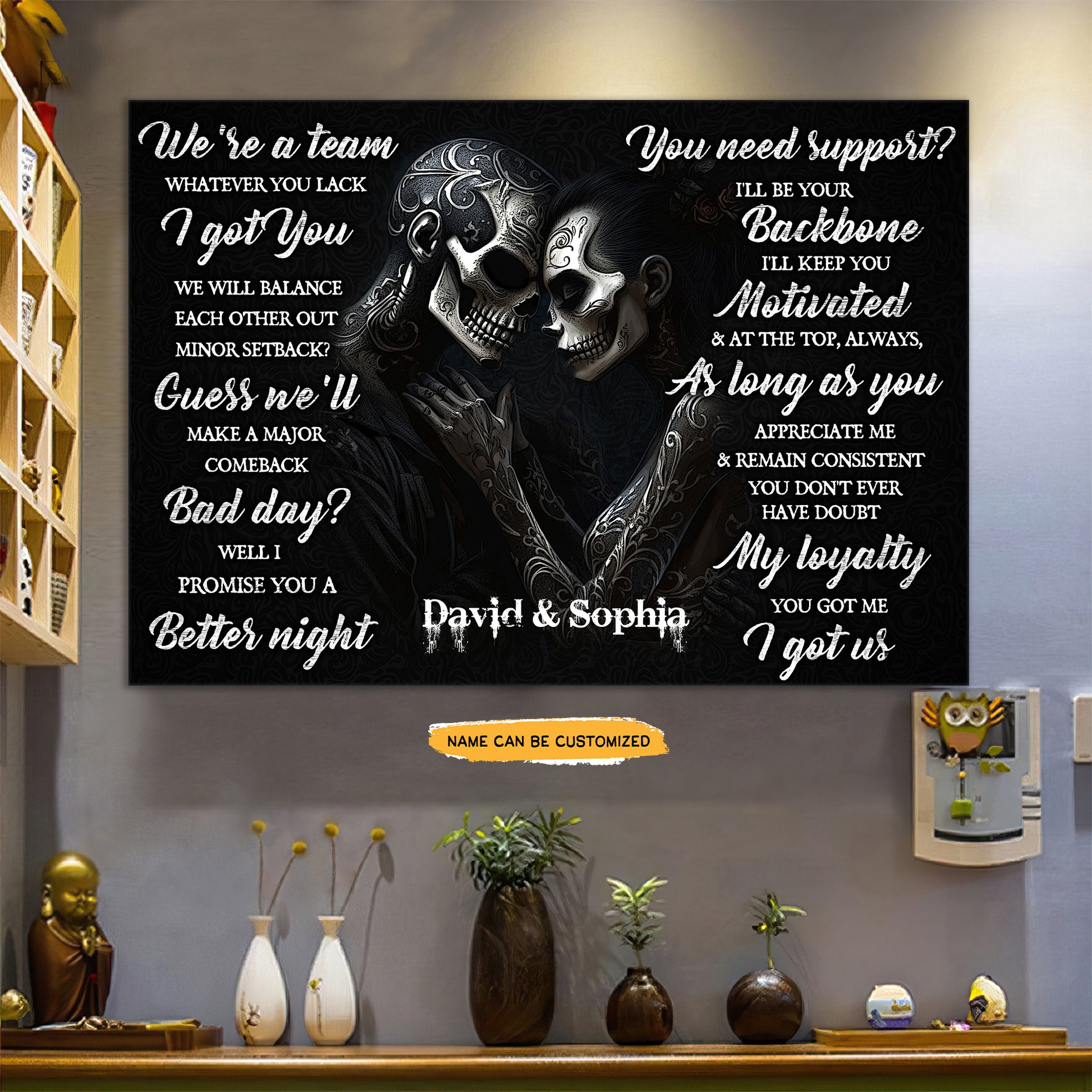 We're A Team - Custom Personalized Names Gothic Skull And Roses Canvas