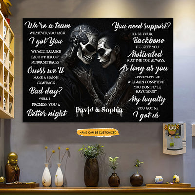 We're A Team - Custom Personalized Names Gothic Skull And Roses Canvas