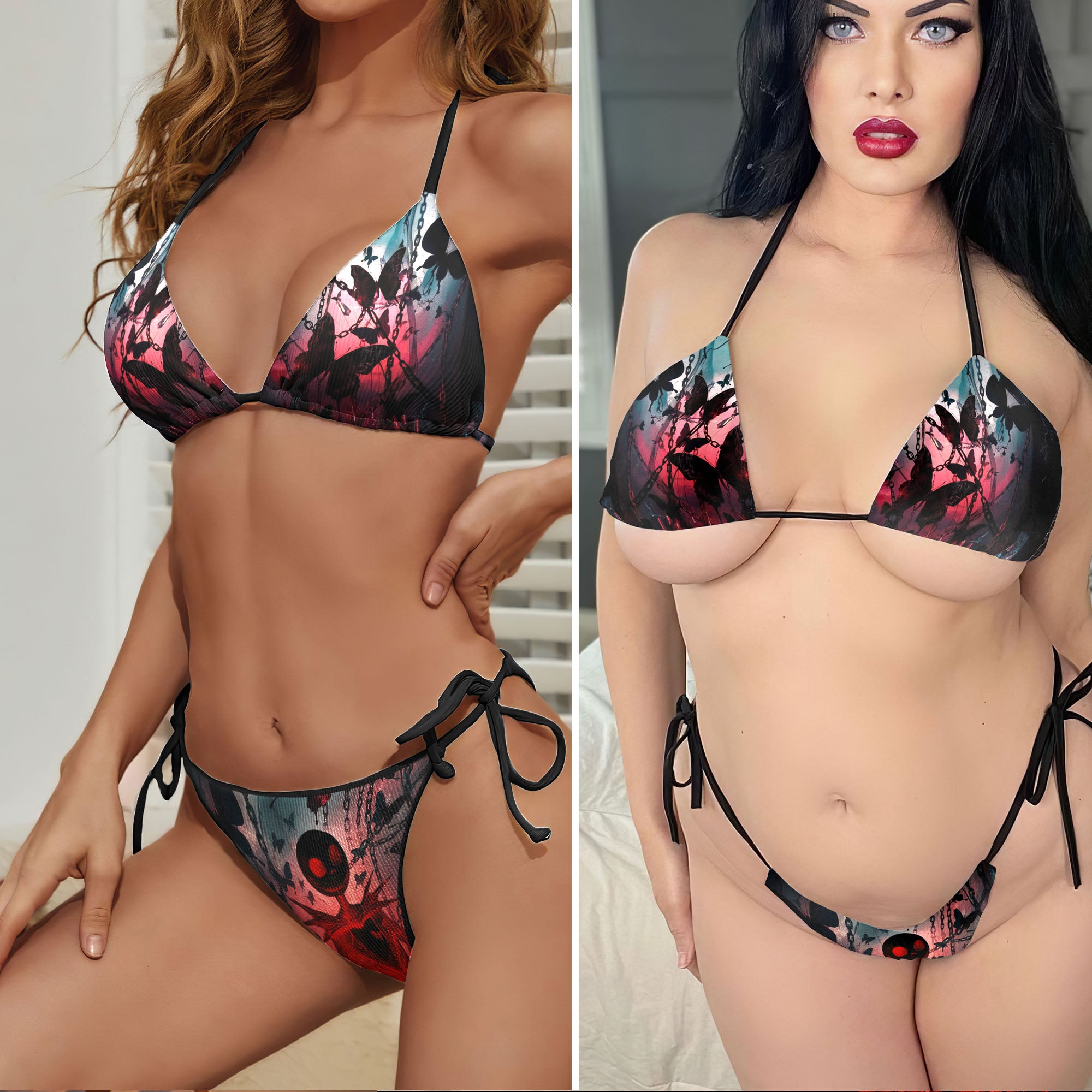 Chained Skeleton Dark Micro Triangle Bikini Swimsuit
