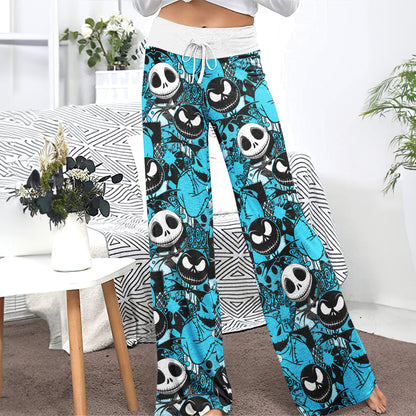 Blue Nightmare Theme Women's High-waisted Wide Leg Pants | Wonder Skull
