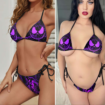 Dark Violet Couple Skeleton Micro Triangle Bikini Swimsuit