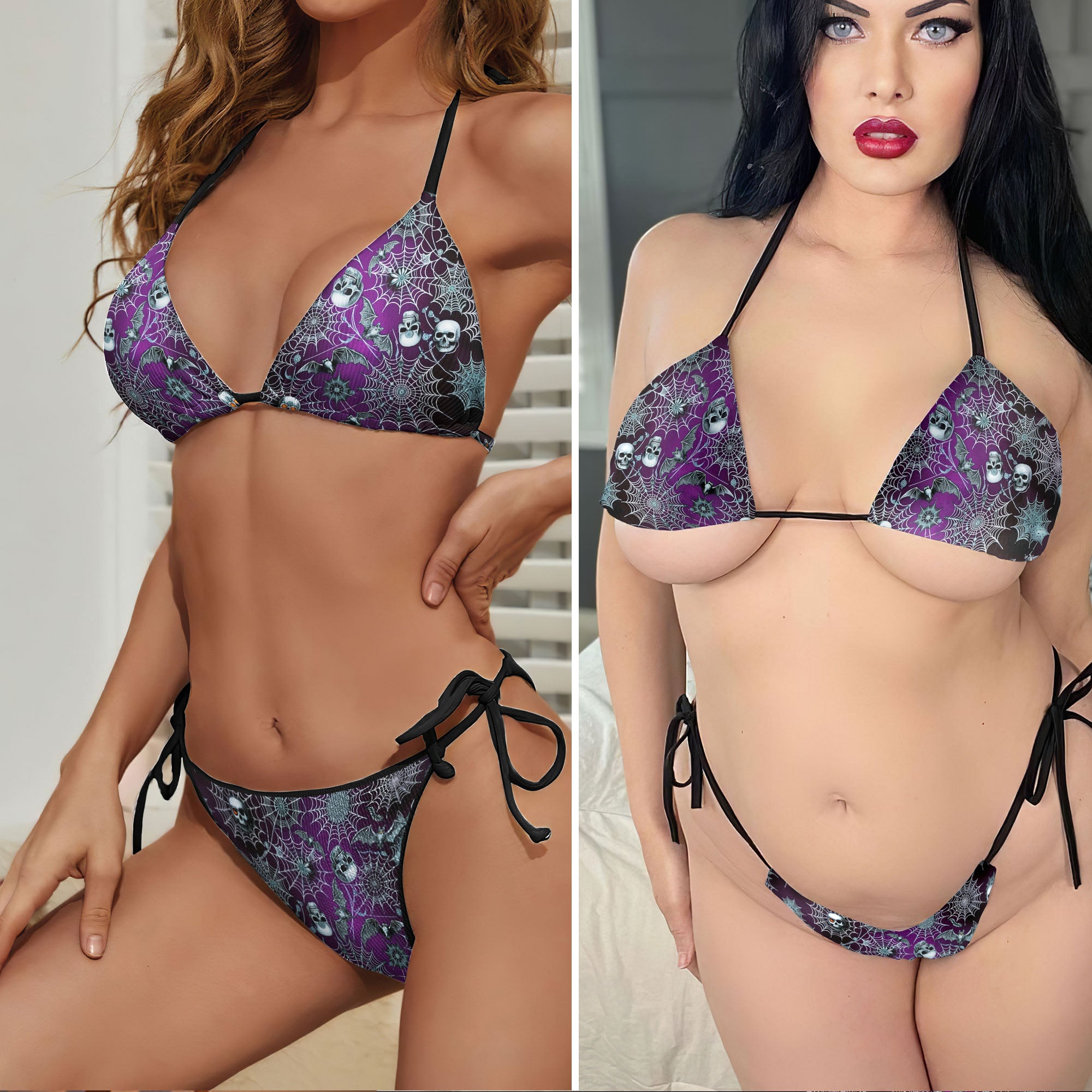 Deep Purple Skull Forest Micro Triangle Bikini Swimsuit