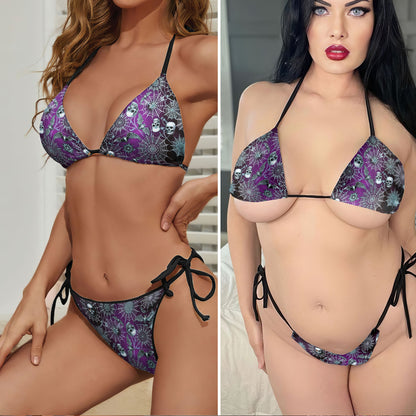 Deep Purple Skull Forest Micro Triangle Bikini Swimsuit