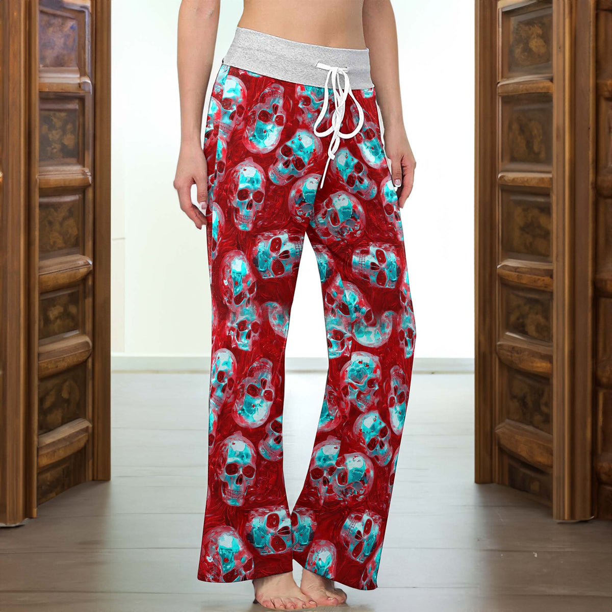 Neon Skull Crimson Chrome Women's High-waisted Wide Leg Pants