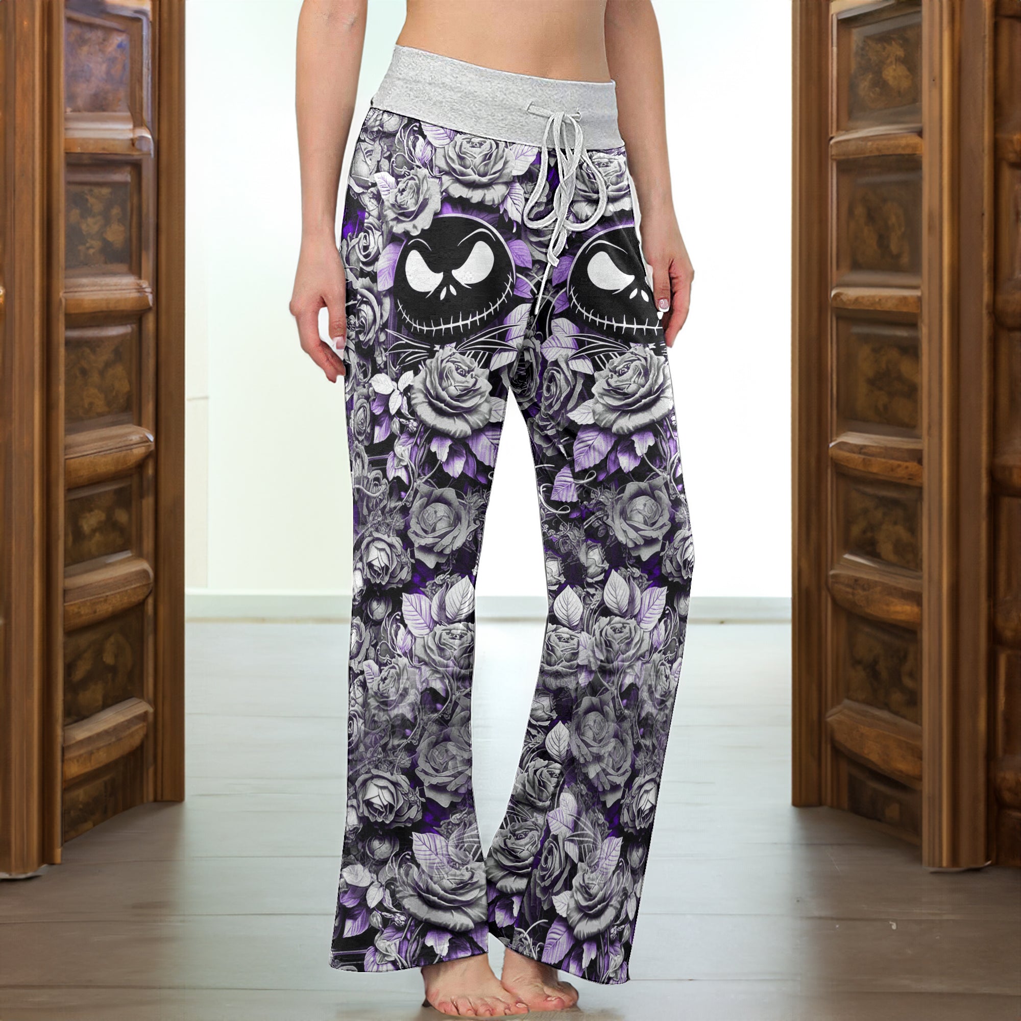 Violet Curse Gothic Skull Women's High-waisted Wide Leg Pants
