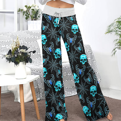 Blue Skull Spider Women's High-waisted Wide Leg Pants | Wonder Skull