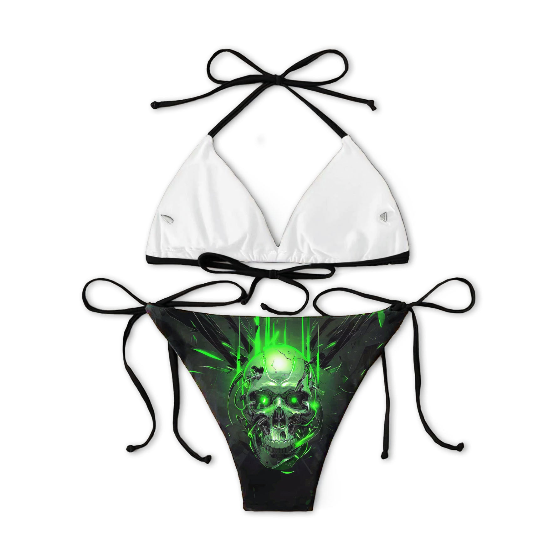Green Mechanical Skull Micro Triangle Bikini Swimsuit - Wonder Skull
