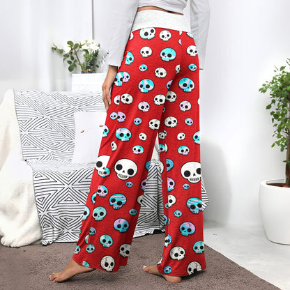Holo Skull Blaze Pattern Women's High-waisted Wide Leg Pants