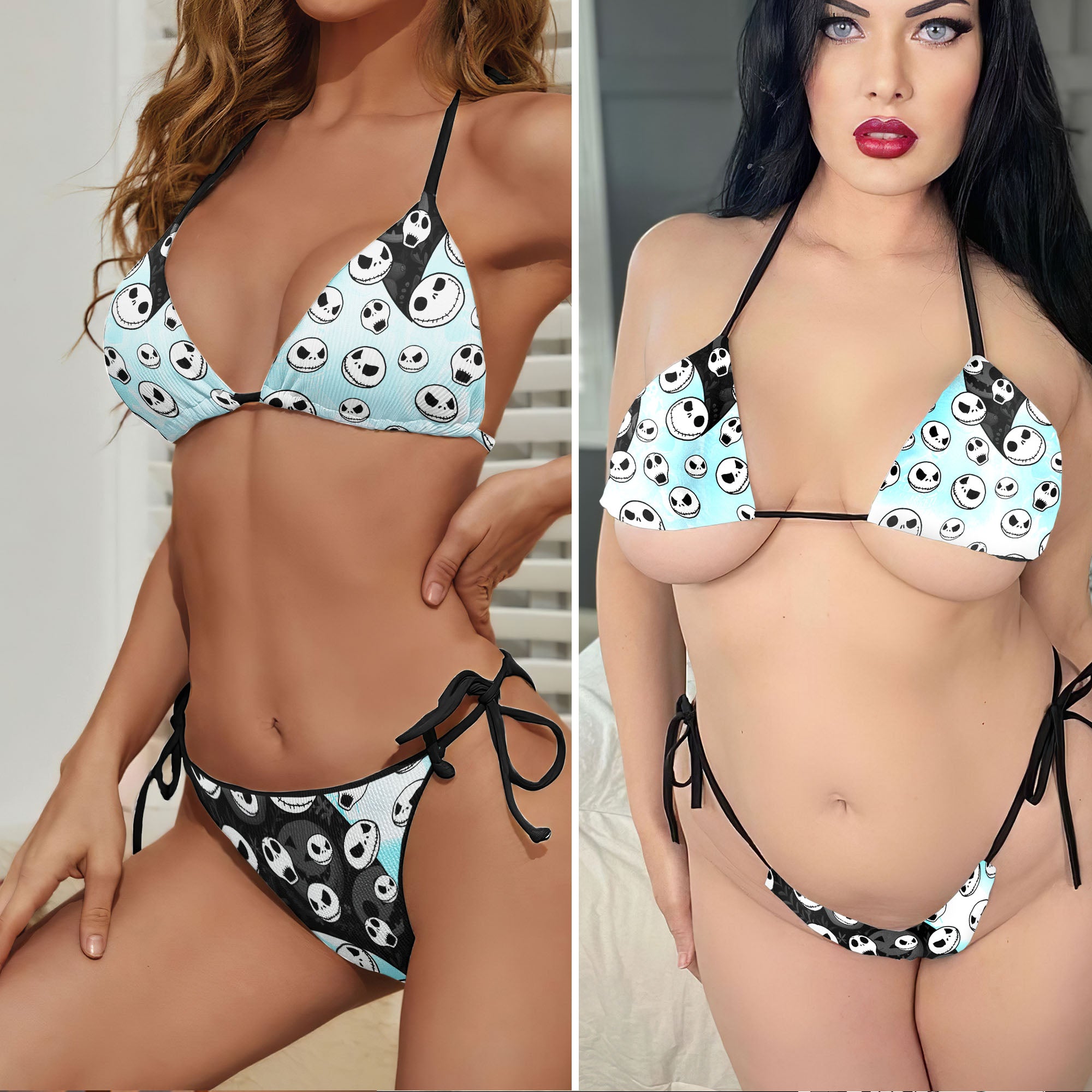 Skull Whirlwind Pattern Micro Triangle Bikini Swimsuit