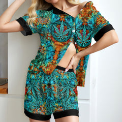 Abstract PsyFire Leafscape Women's Pajama Sets Top Sleeve & Short Bottom