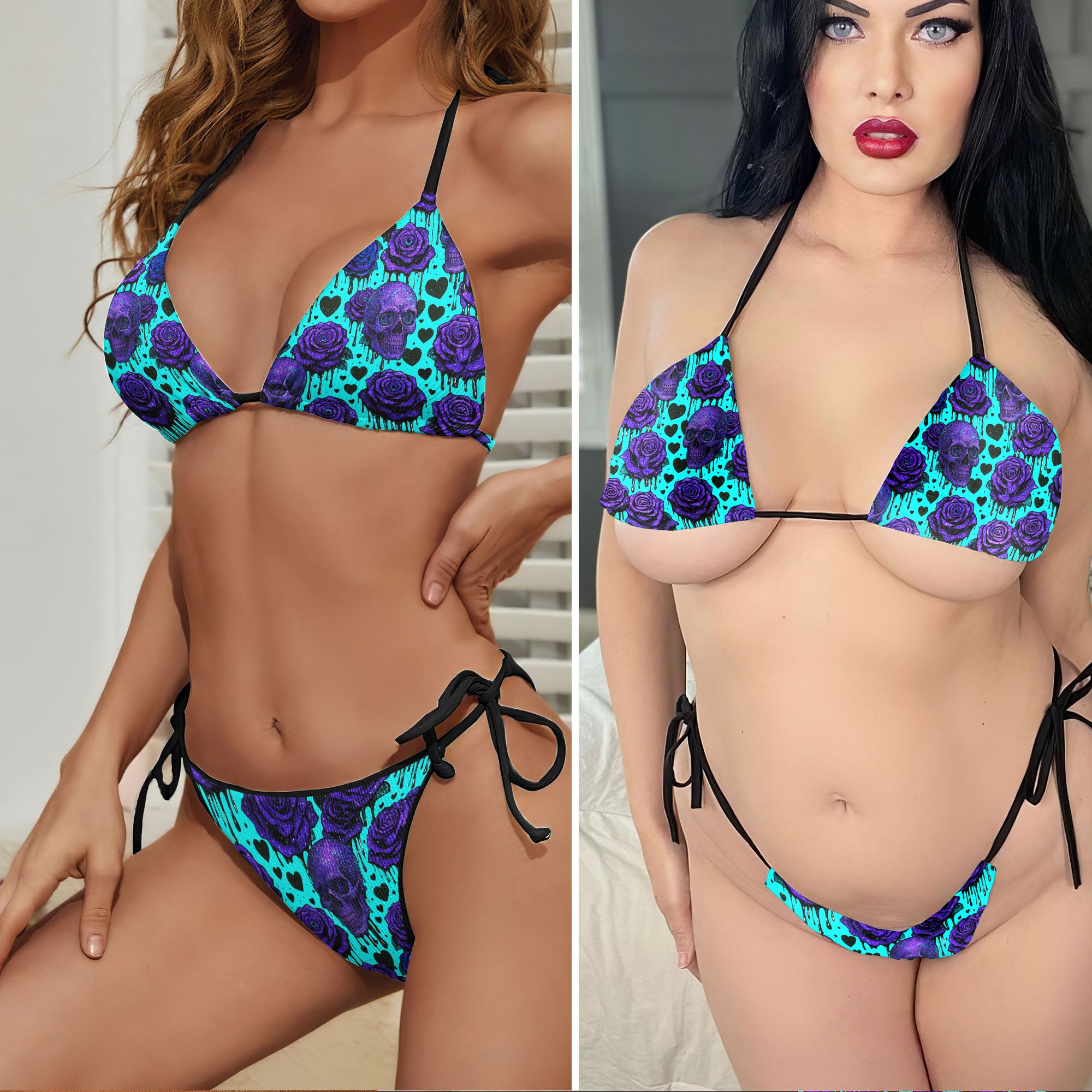 Galaxy Bloomed Skull Micro Triangle Bikini Swimsuit