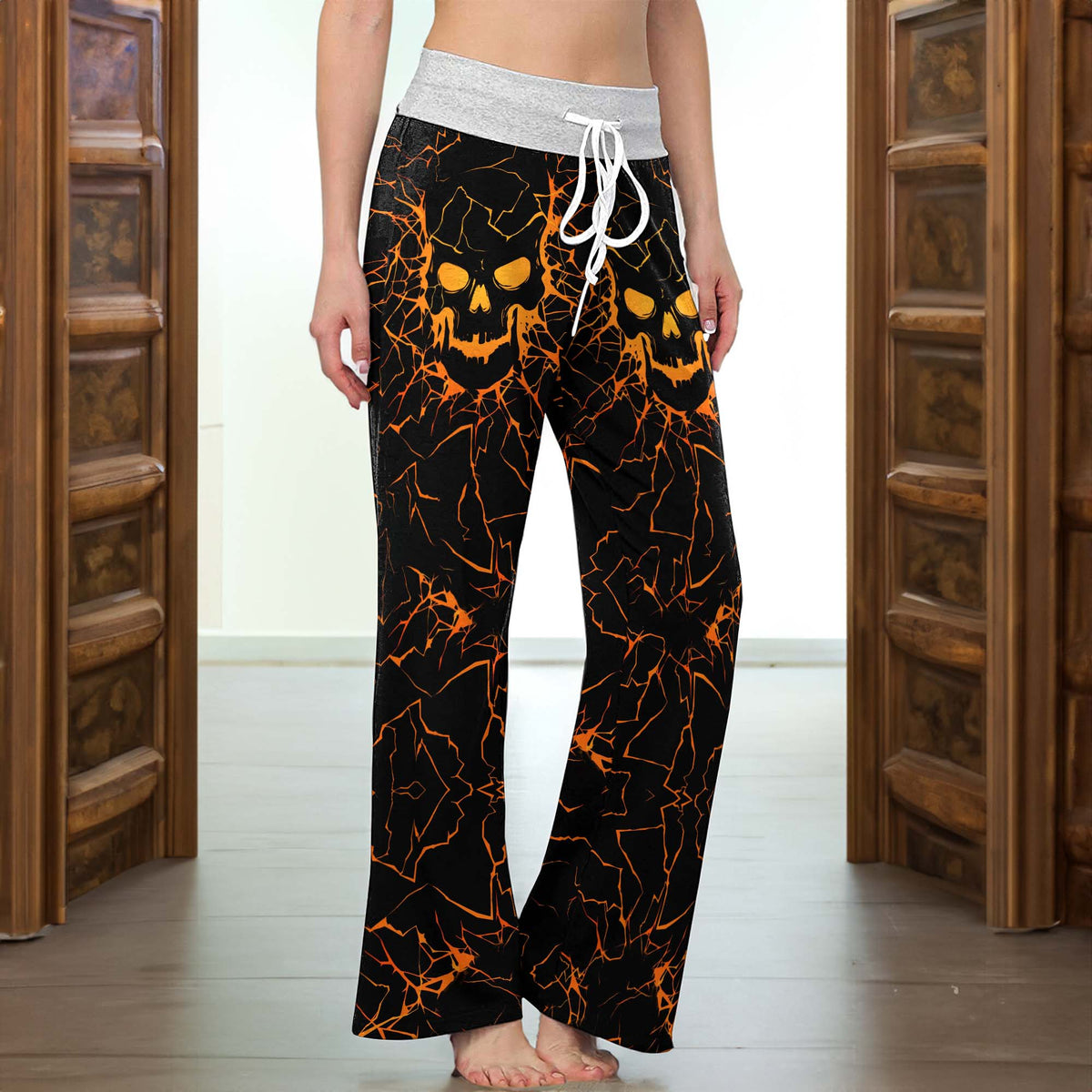 Dark Ember Skull Women's High-waisted Wide Leg Pants