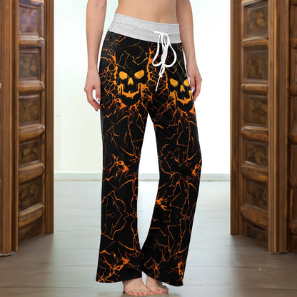 Dark Ember Skull Women's High-waisted Wide Leg Pants