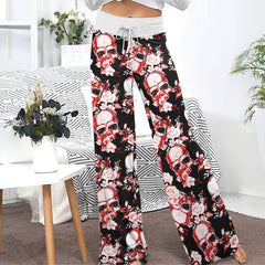 Floral Skull Abstract Women's High-waisted Wide Leg Pants | Wonder Skull