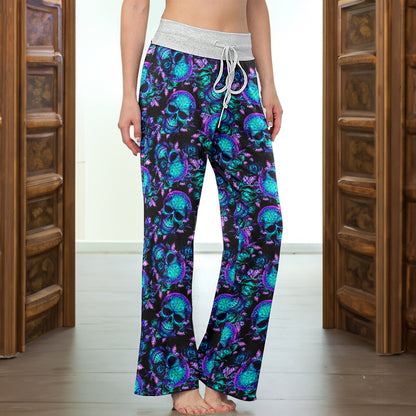 Midnight Royal Skull Rose Women's High-waisted Wide Leg Pants
