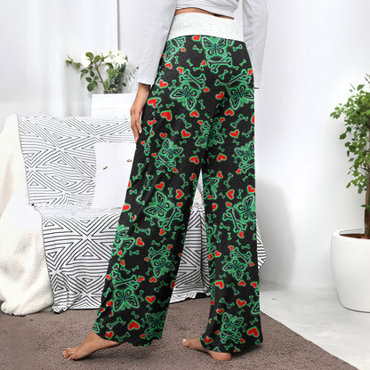 Midnight Glow Skulls Butterfly Women's High-waisted Wide Leg Pants