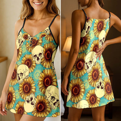 Gothic Sunflowers Skull Short Cami Dress