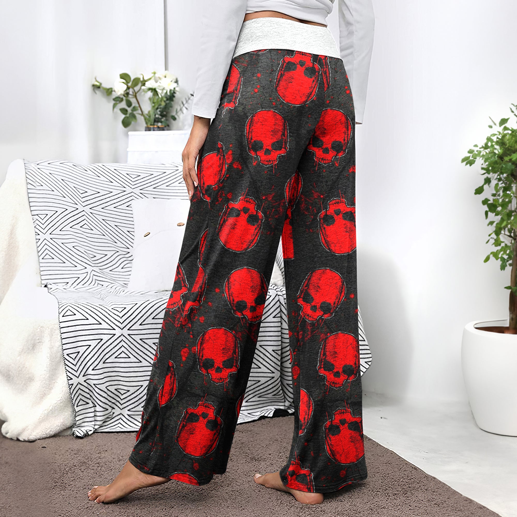 Dark Red Skull Forest Women's High-waisted Wide Leg Pants