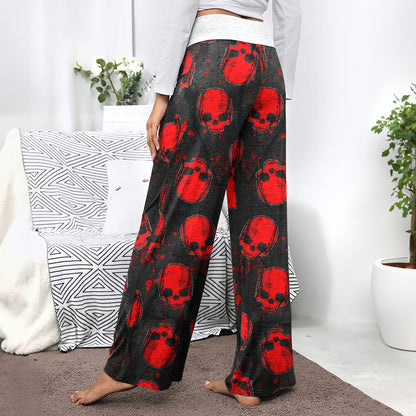 Dark Red Skull Forest Women's High-waisted Wide Leg Pants