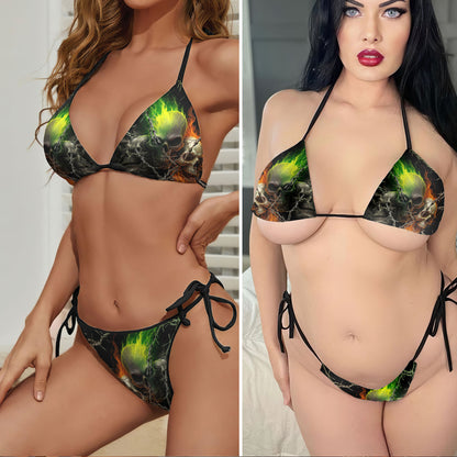 Barbed Wire Skulls Micro Triangle Bikini Swimsuit