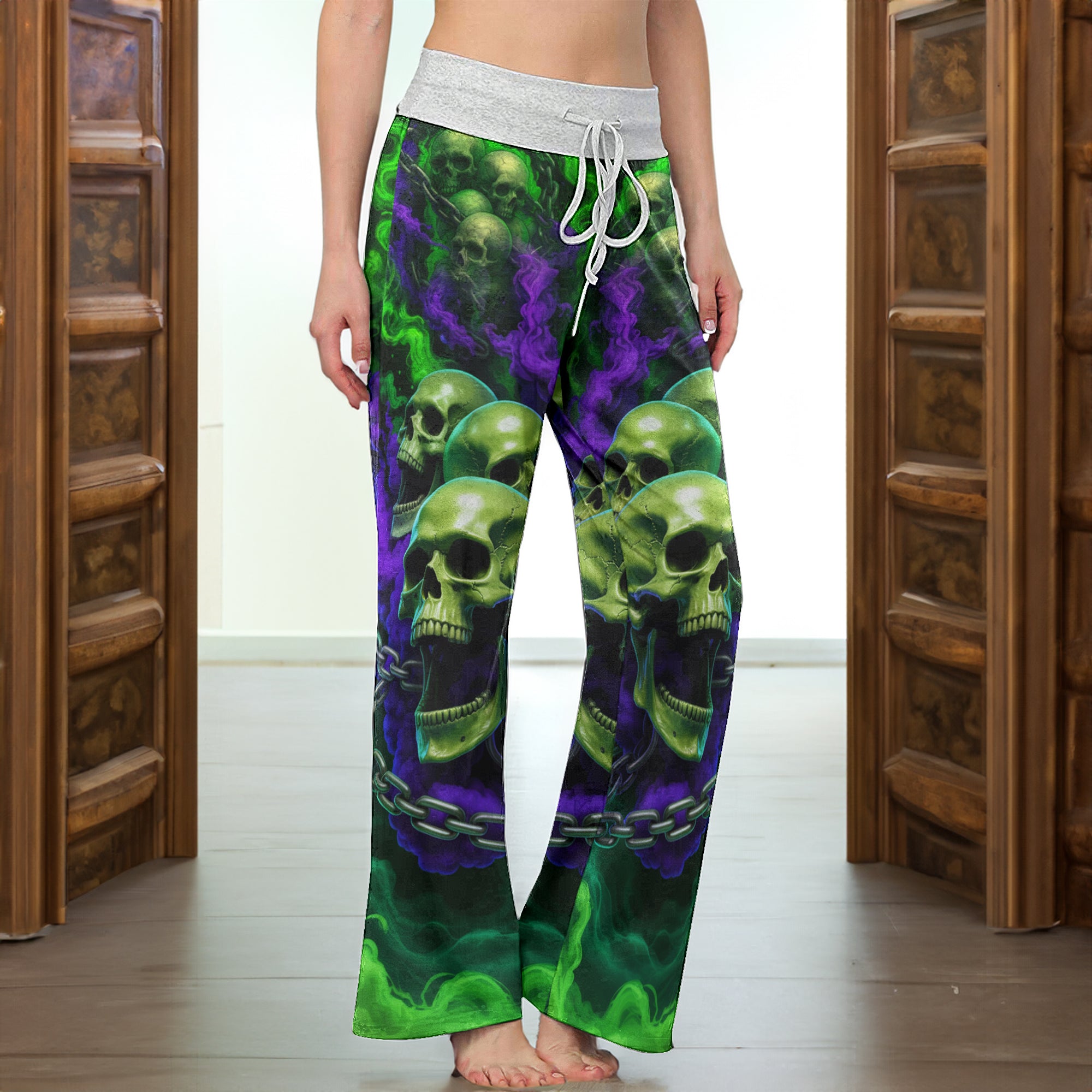 Soulbound Smoke Skull Women's High-waisted Wide Leg Pants