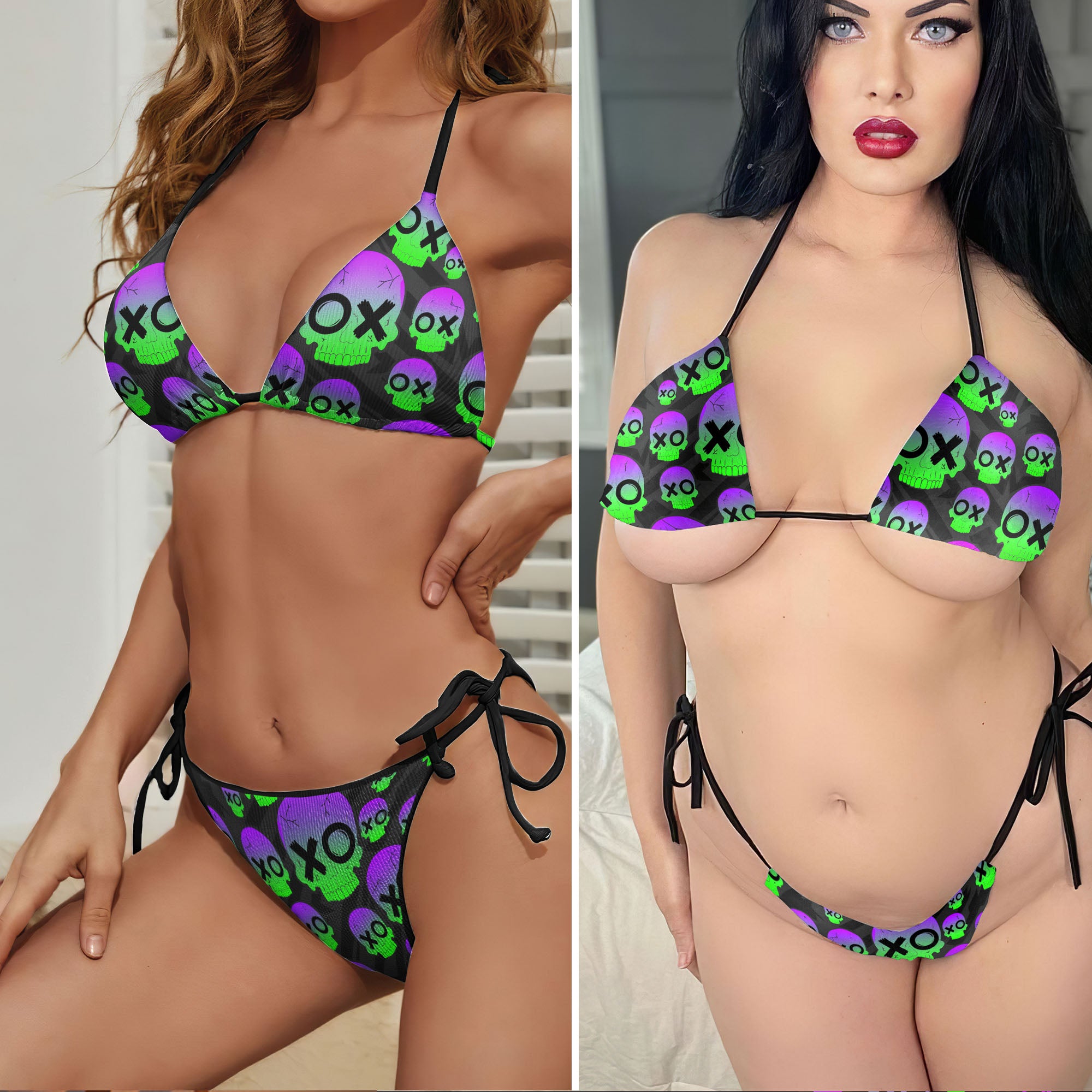 Graffiti Neon Skull Micro Triangle Bikini Swimsuit