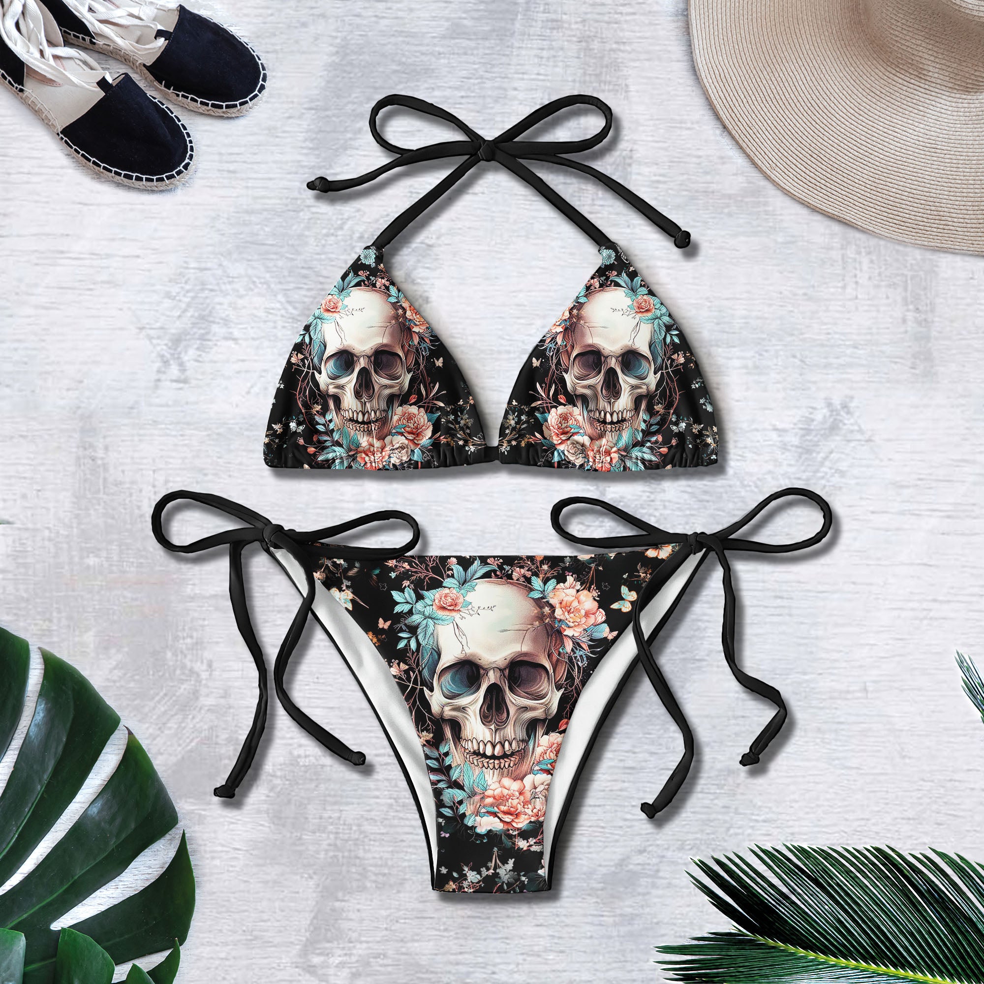 Pastel Flower Skull Micro Triangle Bikini Swimsuit - Wonder Skull
