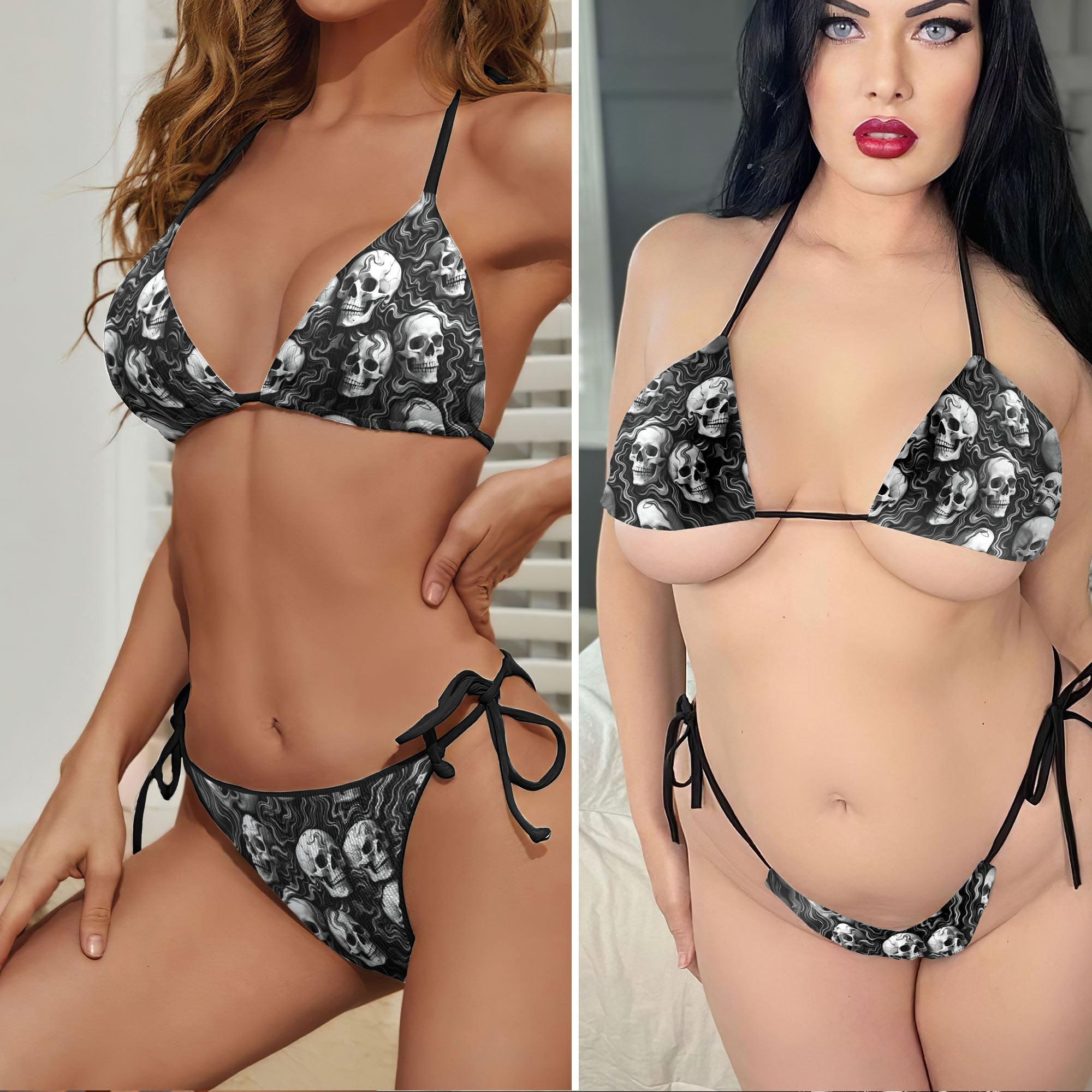 Dark Surrealism Skulls Micro Triangle Bikini Swimsuit
