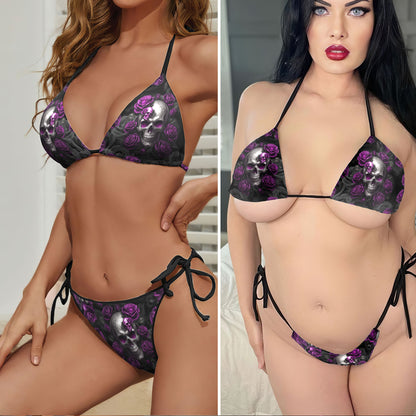 Royal Purple Rose Macabre Micro Triangle Bikini Swimsuit