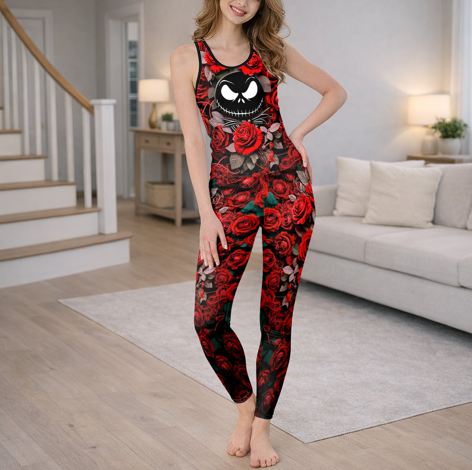 Gothic Rose Skeleton Art Tanktop and Leggings