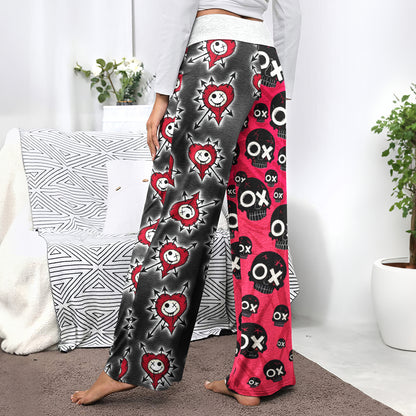 Punk Heart Skull Attack Women's High-waisted Wide Leg Pants