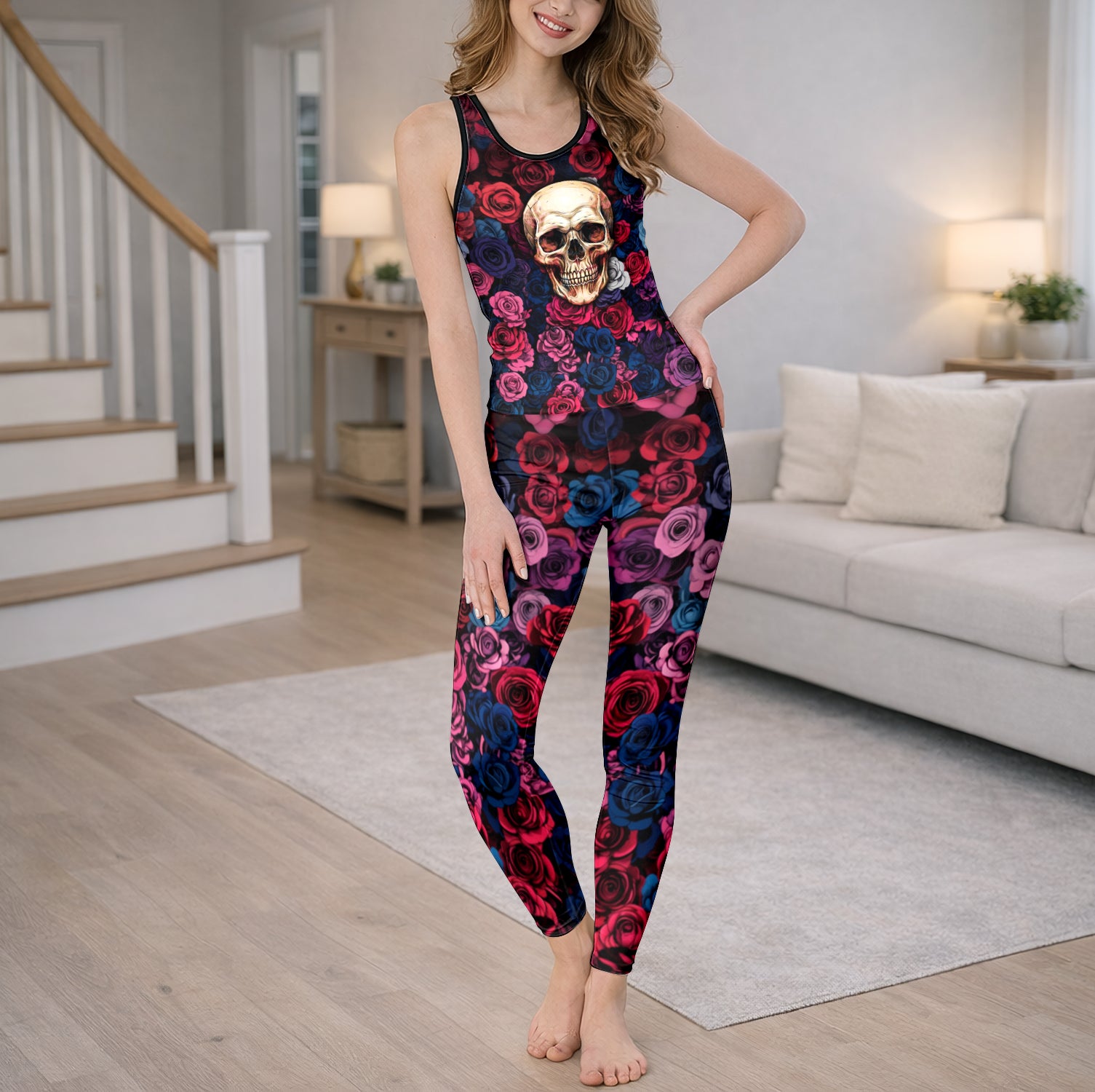 Midnight Rose Skull Tanktop and Leggings