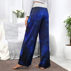 Blue Skull Art Abstract Women's High-waisted Wide Leg Pants | Wonder Skull