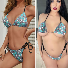 Vintage Floral Skull Seamless Micro Triangle Bikini Swimsuit